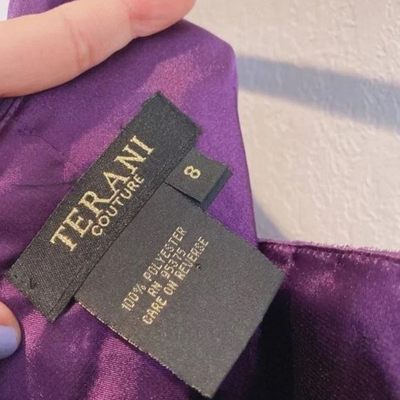 NWT Terani Couture Beaded One Shoulder Bodycon Plum Mini Dress Party Size 8 - Picture 9 of 9
